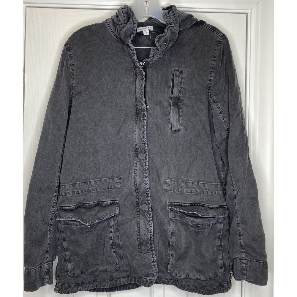 Standard James Perse Womens‎ Hooded Linen Blend Utility Jacket Grey Black 2/M